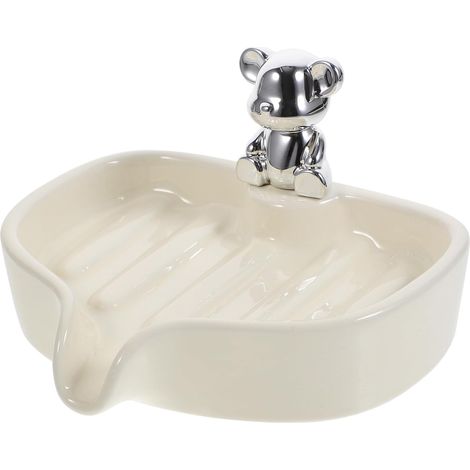 Porte-savon en céramique motif ours, petit plateau à savon avec étagère. (1/5)