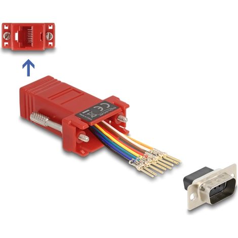 Delock D-Sub macho de 9 pines a RJ45 hembra, kit de montaje rojo