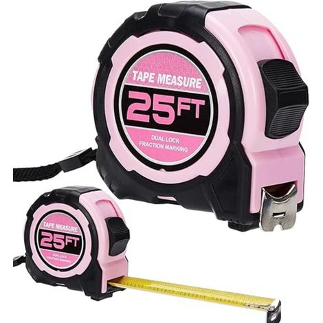 Lot de 2 rubans à mesurer rose, 7,6 m à double verrouillage, marquage des fractions