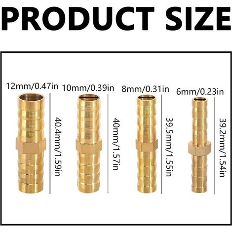 20 Pièces Raccord Durite Essence,Raccord De Tuyau De Carburant,Barbe En Laiton,Pour Les Tubes De Trachée(6mm/8mm/10mm/12mm) (1/4)