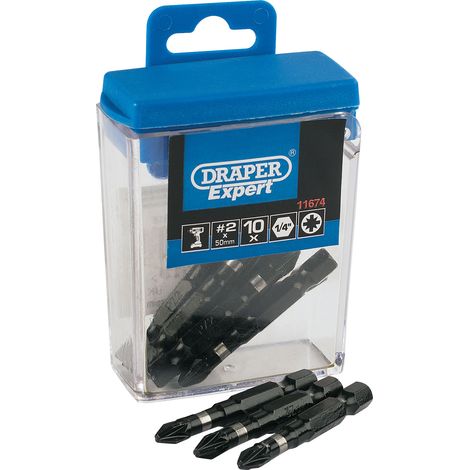 Draper Expert No. 2 Phillips (PZ) Impact Bits, 50mm Length, 10-Piece Set (Model 11674) (1/5)