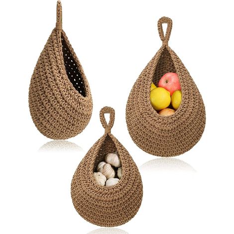 Juego de 3 cestas colgantes de pared para cocina, cesta de frutas, cesta de almacenamiento tejida, cesta colgante para cocina, sala de estar, baño, decoración, cesta de frutas (1/5)