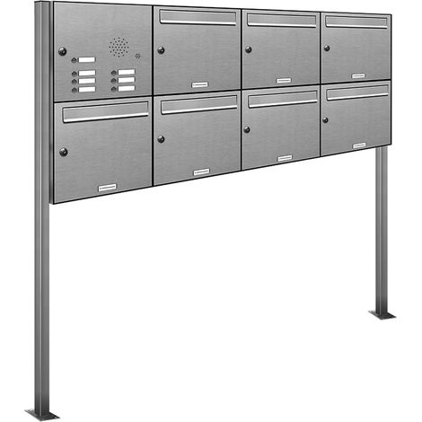 7er Edelstahl Briefkasten Standanlage Freistehend mit Klingel (1/5)