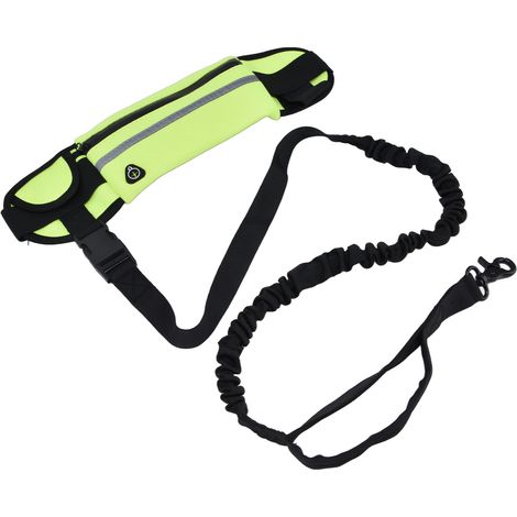 Sac banane de sport, laisse et corde de traction élastique réfléchissante et anti-explosion pour chien, idéale pour la marche et la course (vert gazon). (1/5)