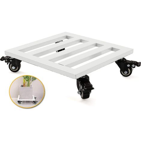 Support pour pot de fleurs à roulettes, plateau de transport robuste en fer à forme carrée avec roulettes universelles (25, blanc), idéal pour les plantes. (1/5)