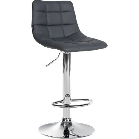 Sgabello da bar moderno x1 in PVC grigio con motivo trapuntato e base a tromba in metallo cromato 100005648