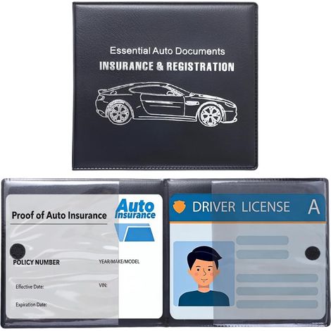 Étui Porte Carte Grise et Porte Assurance en Cuir PU pour Petit Véhicule Organisateur de Boîte à Gants Étui de Protection pour Permis de Conduire Porte Documents de Voiture pour Hommes (1/5)