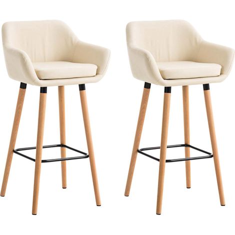 Lot de 2 tabourets de bar chaise haute design scandinave accoudoirs et repose-pied synthétique crème 100001004 (1/4)