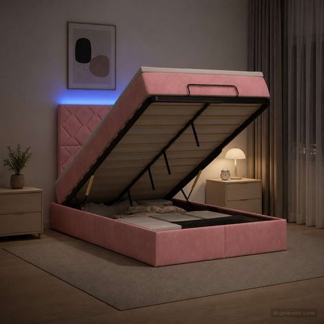 vidaXL Lit coffre avec matelas et LED Rose 120 x 200 cm Velours (1/5)