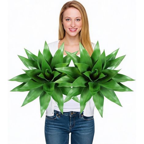 Lot de 2 agaves artificiels réalistes – Décoration intérieure extensionérieure – Plante décorative maison salon jardin – 29 feuilles, vert
