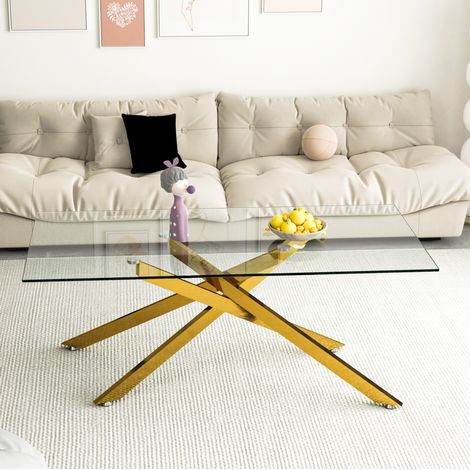 Couchtisch 120x60 cm aus gehärtetem Glas und goldfarbenem Metall (1/5)