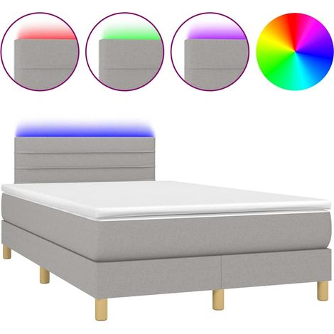 Lit double Lit adulte Sommier à lattes de lit matelas LED gris clair 120x190 cm tissu (1/5)