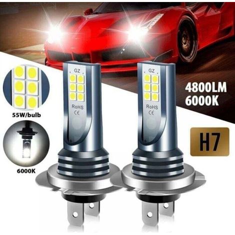 Lot de 2 ampoules LED H7 6500K blanc froid – COB 360°, IP68 – Anti-choc – Phares, antibrouillard (1/4)