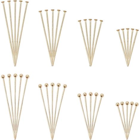 160 pièces de goupilles à tête plate en acier inoxydable 304, 8 styles différents, goupilles à tête sphérique dorées, 20 pièces/style, 160 pièces/boîte ( ) (1/5)