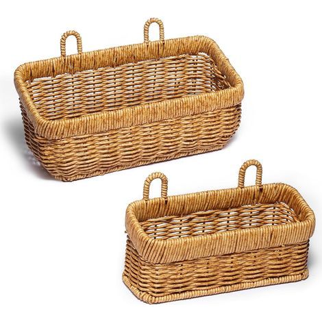Kleiner Aufbewahrungskorb, 2er-Set Hängekörbe aus Weide für Küche, Wohnzimmer, Tür, Wandorganizer im Boho-Stil, Geflochtene Körbe (Gelb-S/M) (1/5)