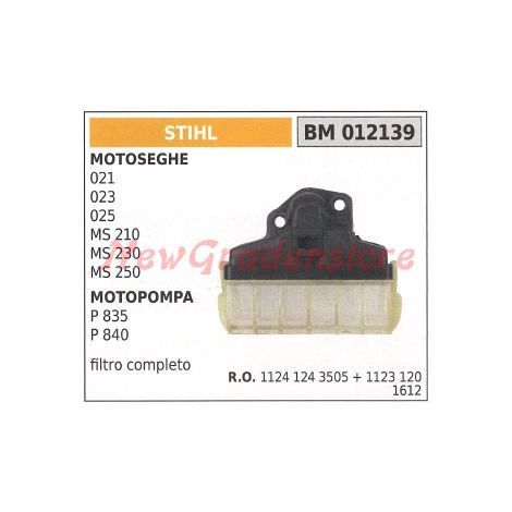 Filtro de aire STIHL para motosierra 021 023 025 MS 210 230 250 11241243505 11231201612