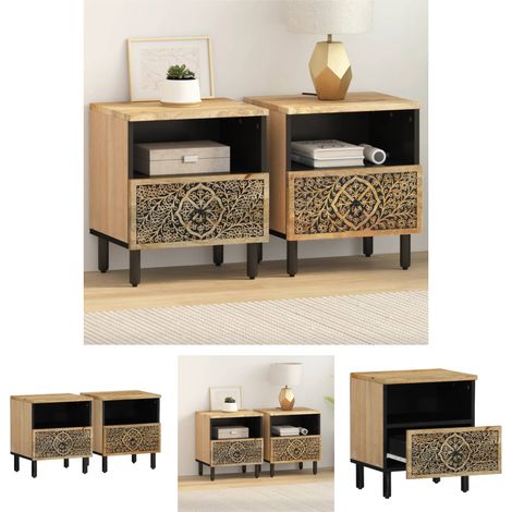 The Living Store Nachttische 2 Stk. 40x33x46 cm Massivholz Mango - Nachttische (1/5)