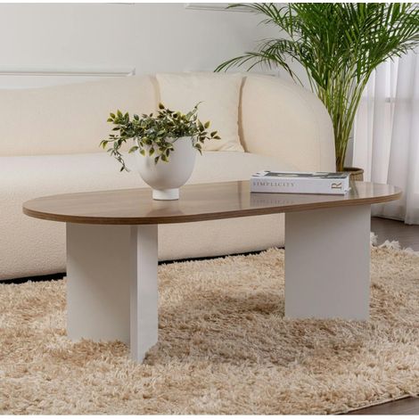 Pier Import – Table basse ovale effet noyer – Pieds en V – Dimensions 119x60x40 cm – MDF mélaminé résistant aux rayures – Facile d'entretien (1/5)