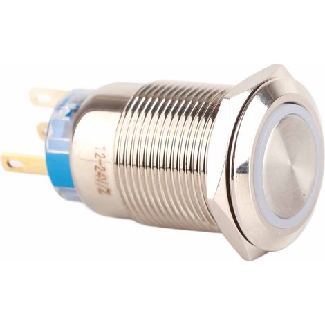 Wasserdichter, selbstverriegelnder Druckknopf, 19 mm, 12–24 V, Edelstahl, weiße LED (1/5)