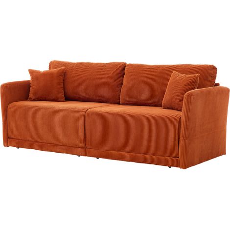 Verwandelbares Schlafsofa aus Cordstoff, orange, 2-Sitzer, moderner minimalistischer Stil (1/5)