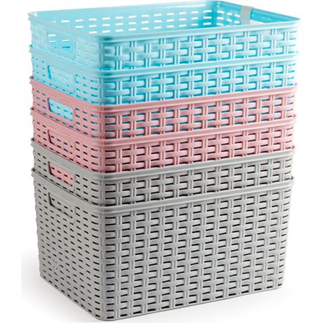 PLASTICFORTE cesta mimbre 38,5x28,5x19 cm surtidas , Cesta mimbre 38,5 x 28,5 x 19 cm. colores surtidosColores surtidos: azull, rosa y gris, se envía según disponibilidadFa