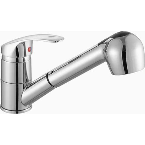 Grifo mezclador de cocina extraíble, grifo de cocina con rociador extraíble, grifo mezclador de fregadero de caño bajo, grifo de fregadero de cocina giratorio 360°, cromado, plateado (1/5)