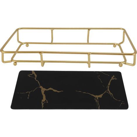 Plateau de vanité de salle de bain moderne et élégant, organisateur de rangement antidérapant pour évier de cuisine, comptoir S noir (1/5)