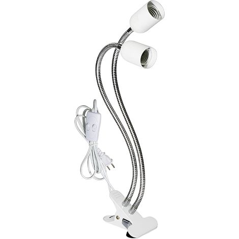 E27 Table Lamp Socket: Double Head Lamp Holder, LED Desk Lamp with Cable and Switch, EU Plug, 360 Degree Flexible Gooseneck Long Headboard Pipe, White (1/5)