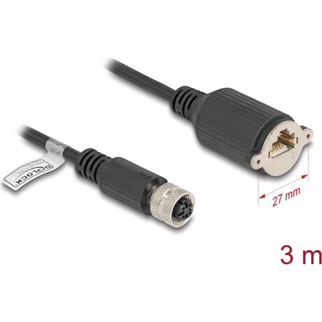 Delock Cable M12 Codificado D de 4 pines hembra a RJ45 hembra para instalaciÃ³n Cat.5e FTP 3 m negro