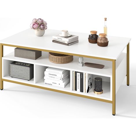 COSTWAY Industrial 3-Tier Coffee Table Rectangular Center Table w/Shelf-White (1/5)