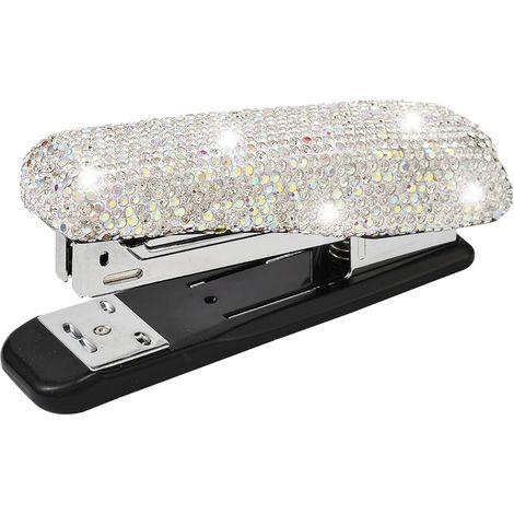 Agrafeuse à paillettes - Petite agrafeuse bling avec strass diamant - Agrafeuse - Bel article de bureau - Cadeau pour bureau, école, maison, femme - Blanc (1/5)