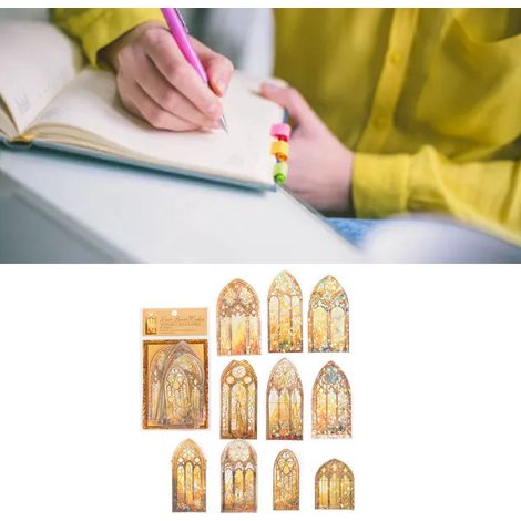 Pack mensuel d'autocollants Momo PET : Série Sonata, autocollants décoratifs dorés 3D au laser pour journal à faire soi-même (10 feuilles) - Dawn Window (1/5)