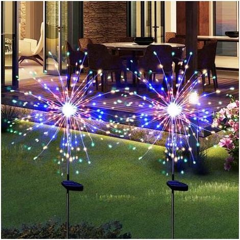 Lot de 2 lampes solaires de jardin étanches à effet feu d'artifice, 120 LED scintillantes, pour décorer les parterres de fleurs, les allées, les cours et les terrasses. (1/5)