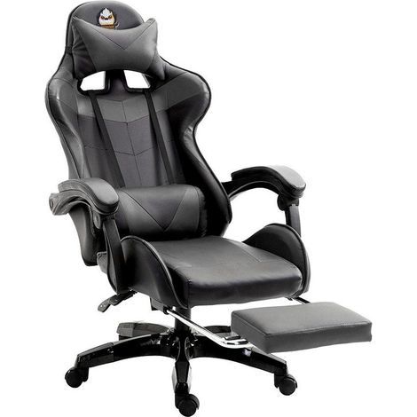 Sedia da gioco, sedia da ufficio regolabile in altezza con funzione di inclinazione regolabile, con orecchie di gatto e poggiatesta con supporto lombare e poggiapiedi (1/5)