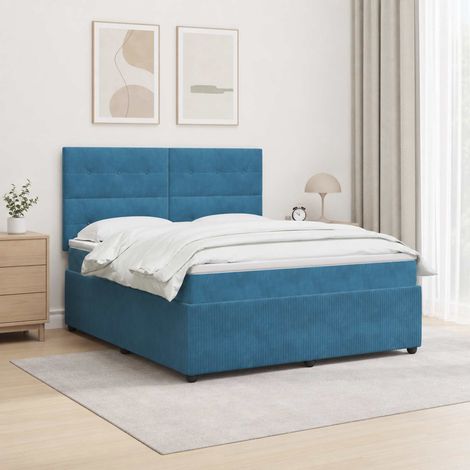 Lit boxspring LED avec matelas Bleu 140 x 190 cm Velours (1/5)