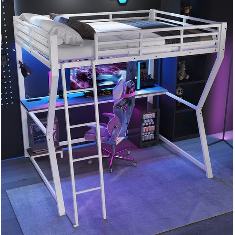 MEUBLIV Letto a soppalco 140x200 cm bianco – con scrivania, LED e USB, senza materasso (1/5)
