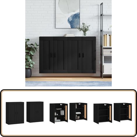Armoires murales 2 pcs noir bois d'ingénierie - Armoire Murale - Meuble Rangement - Buffet - Commode - Décoration Intérieure (1/5)
