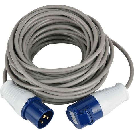 Electraline 46148 Prolunga 20 mt Presa Industriale Spina IEC 3 poli Adatta per Camper, Campeggio, Caravan, Barca, Cantiere-Grigio, IP40