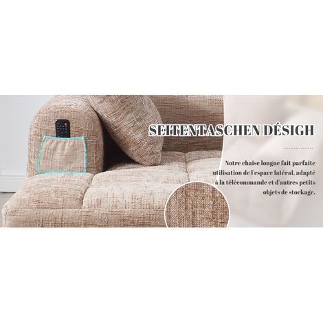 Canapé moderne en tissu, modèle L-Sofa. Connaît à trois places. Pas besoin d’installation particulière. Canapé avec du tissu éponge et des accoudoirs. Il y a 3 coussins (1/5)