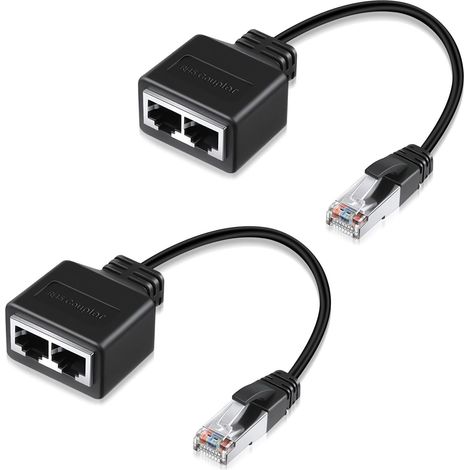2 Pièces Doubleur RJ45, Répartiteur RJ45 1 Mâle vers 2 Femelles, Adaptateur Multiprise Ethernet Compatible Cat5 Cat5e Cat6 Cat7, Connecteur Répartiteur pour Routeur, Switch, PC, TV Box Internet Bureau (1/5)