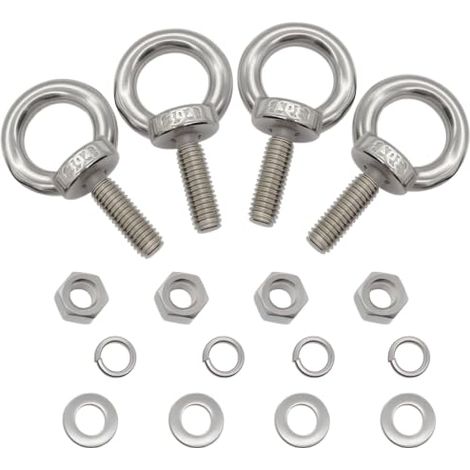 Lot de 4 boulons à il M10 avec écrous, rondelles, filetage de 17 mm, en acier inoxydable, bague male filetée, boulons à il d'épaule de levage (1/5)