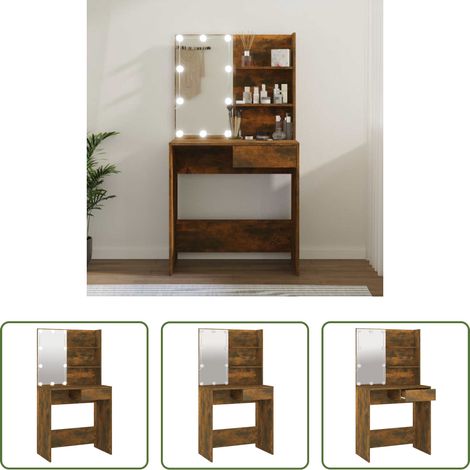 LED-Leuchten - Schminktisch mit LED Räuchereiche 74,5x40x141 cm (1/5)