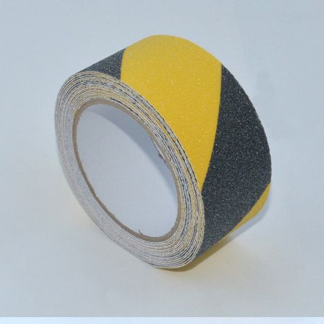 Cinta antideslizante de 50 mm x 10 m, impermeable y antideslizante, apta para escalones, escaleras, escalerillas y suelos (negra y amarilla, 1 unidad). (1/5)