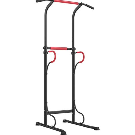 CHICFURN Power Tower regolabile 98 x 84 x 219 cm in acciaio nero e rosso, dips e trazioni (1/5)