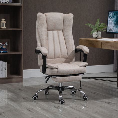 Bürostuhl Mikrofaser Beige 63x71x110-118 cm, 135° neigbar, höhenverstellbar, mit klappbarer Fußstütze (1/5)