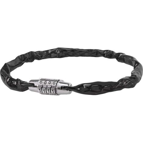 Antivol 4 chiffres 500mm vélo VTT noir transparent chaine acier tête chromé protection plastique