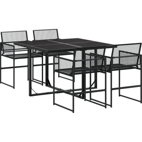 Ensemble à manger de jardin 5 pcs Mobilier de jardin Noir Résine tressée (1/5)
