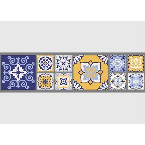 Frise auto-collante avec motif mosaïques en bleu et orange