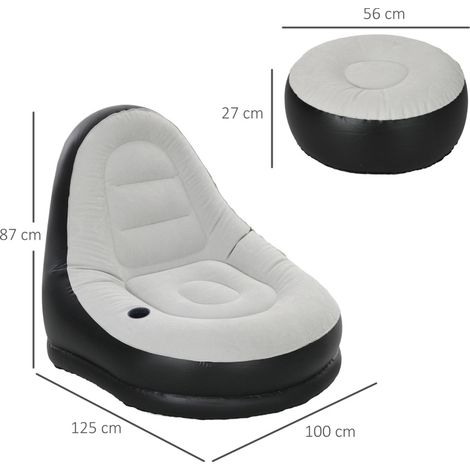 Divano gonfiabile 125x100x87 cm grigio chiaro in plastica con pouf poggiapiedi e portabicchiere (1/4)