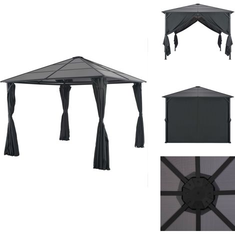 Tonnelle avec rideau Aluminium 3x3 m Noir - Abri Solaire - Tonnelle Jardin - Gazebo - Structure Extérieure - Parasol (1/5)